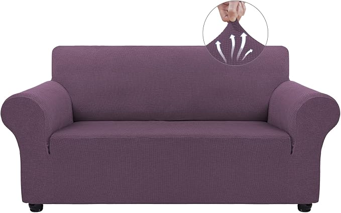 Asnomy Stretch Couch Covers Washable, loveseat Cover Slipcovers,Gray Purple | 1-Piece Sofa Cover(55"-78") loveseat cover Furniture Protector Soft Jacquard,Non-Slip Elastic Bottom for Dogs & Kids
