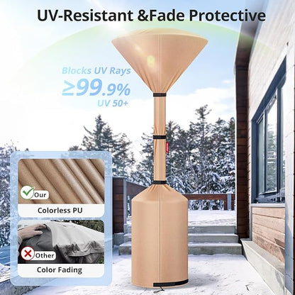 QH.HOME 2 Packs Patio Heater Covers, [2026 Upgraded Tear-Resistant Fabric] Waterproof with Robust Zipper,Dustproof/Wind/Sunlight/Snow-Resistant,(2 Pack-89"H x 33"D x 19"B ,Camel)