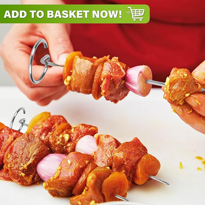 Air Fryer & Oven Skewer Rack - 40 Pack 4.2 Inch Vertical Kebab Skewers, Reusable Kitchen Tools to Secure Meat, Make Kabobs & Fruit Skewers for Grilling, Baking, Air Fryer and Party Snacks