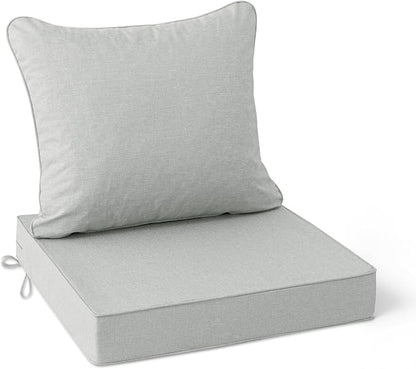 Summsun Patio Cushions for Outdoor Furniture, Faux Linen Water Resistant Backrest and Deep Seat Cushion Set with Non-Slip Bottom, Ties, Removable Cover, 24 x 24 Inch, Light Grey