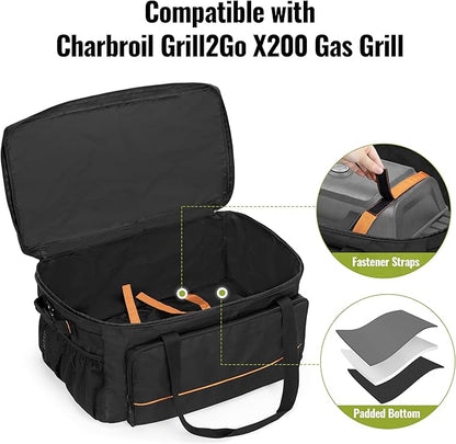 HODRANT Grill Carry Case Compatible with Char-Broil Grill2Go X200 Portable Propane Gas Grill, 1-Burner Grill Cover Bag with Multi Storage Pockets for Outdoor Grill Tools & Accessories, Only Bag
