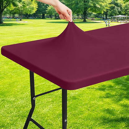 Moosfor Spandex 4 Foot Rectangle Table Cloth, Elastic Fitted Tablecloths for Picnic, Stretch Washable Patio Table Cover for Outdoor, Camping, Banquet and Parties (Jujube Red, 30"x48")