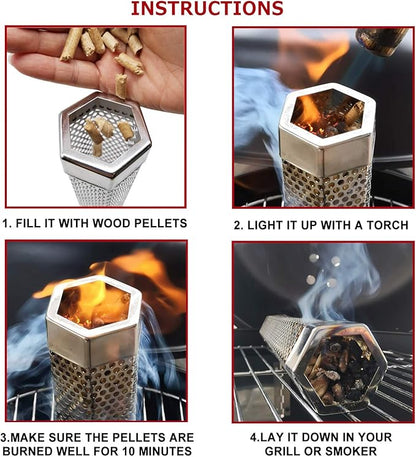Realcook Pellet Smoker Tube 12-inch: Stainless Steel Wood Pellets Smoke Tube for Hot or Cold Smoking | BBQ Smoke Generator Tubes Works with any Grill and Smokers