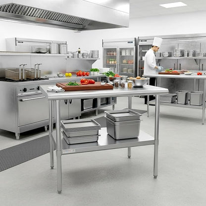 STABLEINK Stainless Steel Table with Undershelf 48x30 Inches 4ft for Prep | NSF Certified Heavy Duty Metal Work Table Workbench for Commercial Kitchen Restaurant Hotel Laundry Garage Chef Homemaker