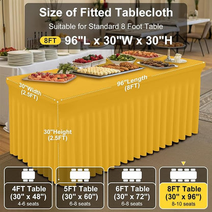 Smiry 2 Pack Spandex Elastic Fitted Table Cloth Skirt for 8FT Table | Stretch Washable Table Cloth, Banquet Table Cover for Wedding, Party, Indoor & Trade Shows, (Mustard Yellow, 96Lx30Wx30H)