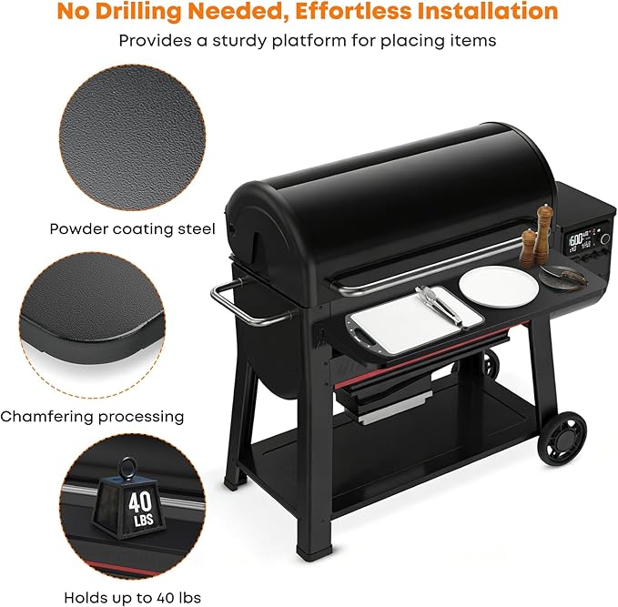 Stanbroil Folding Front Shelf for Weber Searwood 600 XL Pellet Grill, Grill Accessories to Add Work Space, Storage and Food Prep, 34.8" L X 12" W