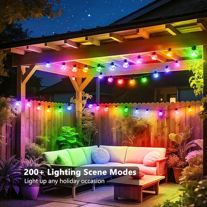 Outdoor String Lights USB plug in, 25ft 20 G40 Bulbs LED Color Changing Hanging Lights Dimmable with 220+ Scene Modes, App Control, IP65 Waterproof Globe Bulb for Patio Backyard Balcony Decor