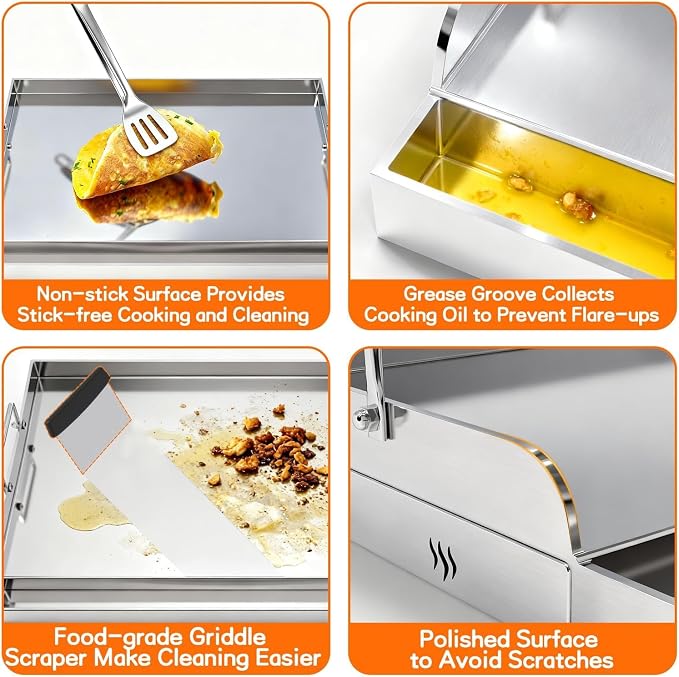 COZEER Stainless Steel Griddle 17＂×13＂, Nonstick Griddle for Gas Grill | Universal, Muti-Purpose, Pre-Seasoned, Upgrated, for Camping, Tailgating, Paties