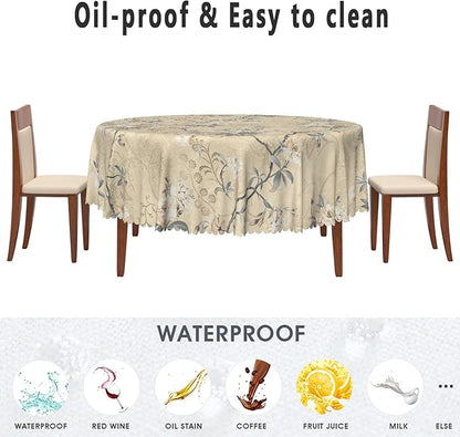 Chic Flower Round Tablecloths 70x70 Inch Elegant Wild Flowers Vintage Seasonal Circle Table Cover for Party Picnic Dinner Boho Waterproof Oblong Polyester Tablecloth for Spring Home Decor