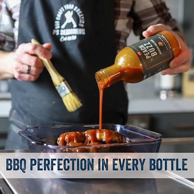 PS Seasoning Peach Buzz Bourbon BBQ Sauce - All-Purpose Sauce for Glazing, Marinating, Basting, and Dipping - Great for Ribs, Pork Chops, Chicken Wings, Pulled Pork, Salmon, Kabobs and more