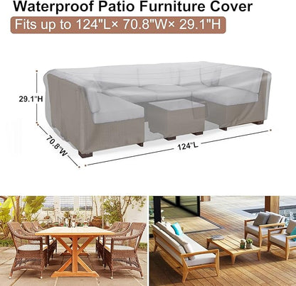 Patio Furniture Set Cover Waterproof, Mrrihand Outdoor Sectional Sofa Set Cover Heavy Duty 600D Table and Chair Set Cover 124" L× 70.8" W× 29.1" H