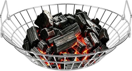 19-Inch Foldable Charcoal Basket for Large Kamado Grill, Heavy Duty Stainless Steel Ash Basket with Collapsible Handle (Silver, X-Large)