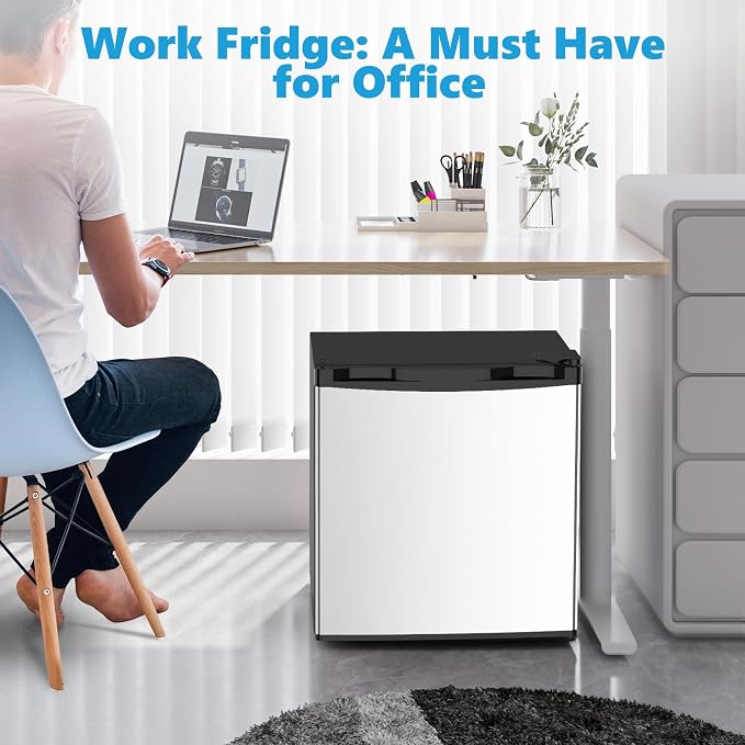 Electactic 1.7 Cu.ft Mini Fridge, Compact Refrigerator, Single Reversible Door, Ultra Quiet, Energy Efficient for Office, Dorm, Bedroom, Apartment, Silver