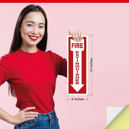 OLANZU Pack of 18 Fire Extinguisher Stickers 4"x 12"- 5 Mil Vinyl - Fire Extinguisher Sign for business with Arrow- Durable Self Adhesive, Weatherproof and UV Protected-Ideal for Office, Home and Outdoor places