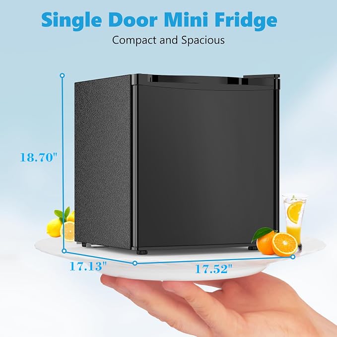 Electactic 1.6 Cu.ft Mini Fridge, Compact Single Reversible Door Refrigerator, Adjustable Thermostat, Ultra Quiet, Energy Efficient for Office, Dorm, Bedroom, Apartment -Black