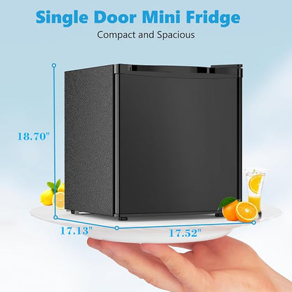 Electactic 1.6 Cu.ft Mini Fridge, Compact Single Reversible Door Refrigerator, Adjustable Thermostat, Ultra Quiet, Energy Efficient for Office, Dorm, Bedroom, Apartment -Black