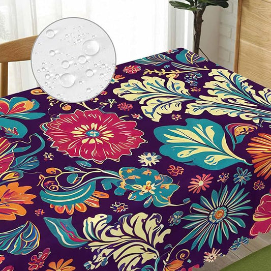 Rectangle Tablecloth Paisley Floral,Colorful Geometric Paisley Flowers BBQ Table Cloth Coffee Table Cover 52x70 Inch Tablecloths for Home Canteen Dining Kitchen Outdoor