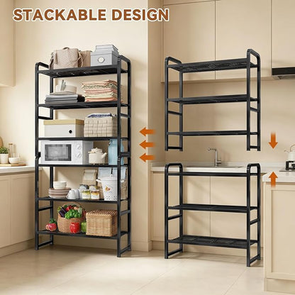 3 Tier Simple Shelf Organizer for Indoor Outdoor, Waterproof Heavy Duty Steel Shelving Unit Plant Stand for Living Room Bathroom Balcony Garden, Easy Assemble, Pitch Black