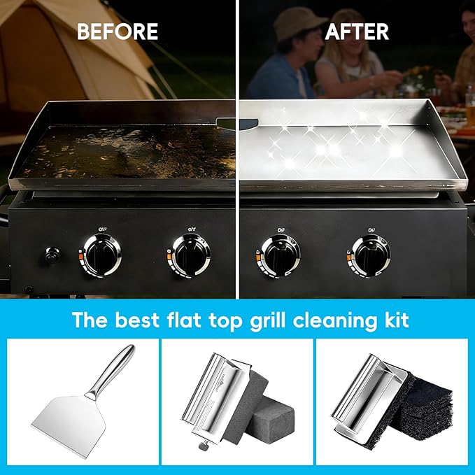 XUDAKAIXIN Griddle Cleaning Kit for Blackstone, Stainless Steel Flat Top Grill Cleaning Kit with Grill Stone, Griddle Brush &Griddle Scraper,Powerful Stain Remover