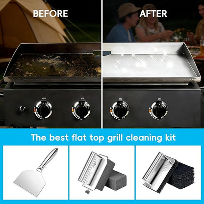 XUDAKAIXIN Griddle Cleaning Kit for Blackstone, Stainless Steel Flat Top Grill Cleaning Kit with Grill Stone, Griddle Brush &Griddle Scraper,Powerful Stain Remover