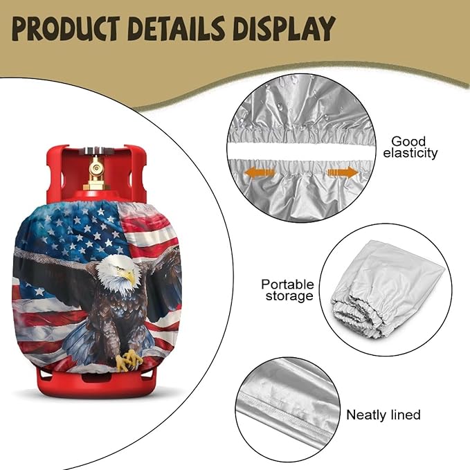 American Eagle Propane Tank Cover Fits Standard 20 lb Tank Cylinde Travel Trailer Propane Covers with Elastic Slip in Gas Cover Water & Wear-Resistant for Outdoor and Indoor Use