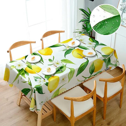 Swono Lemon Table Cloth Rectangle Tables Fruits Lemon Leaves Floral Kitchen Table Cover Oblong 52"X70" Tablecloth for Dining Table Buffet Parties Patio and Camping, Yellow Green