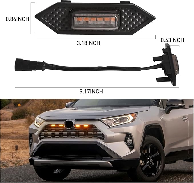 LED Grill Lights For Toyota RAV4 2019 2020 2021 2022 Front Grille Smoked Shell Amber Light 4 Pcs