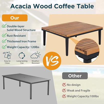 VilroCaz Luxury Outdoor Patio Furniture Set, L-Shaped Acacia Wood Sectional Sofa with Side Table, All-Weather Conversation Set with Removable Cushions and Coffee Table for Backyard Porch (Beige-4.20)