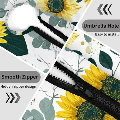 Outdoor Tablecloth with Umbrella Hole and Zipper Fits 53-60" Tables | Waterproof Round Fitted Tablecloth with Elastic Edge, Wipeable Outdoor Table Cover for Patio, Garden, Picnic
