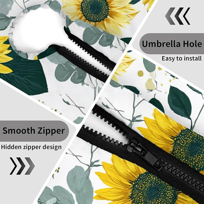 Outdoor Tablecloth with Umbrella Hole and Zipper Fits 49-52" Tables | Waterproof Round Fitted Tablecloth with Elastic Edge, Wipeable Outdoor Table Cover for Patio, Garden, Picnic
