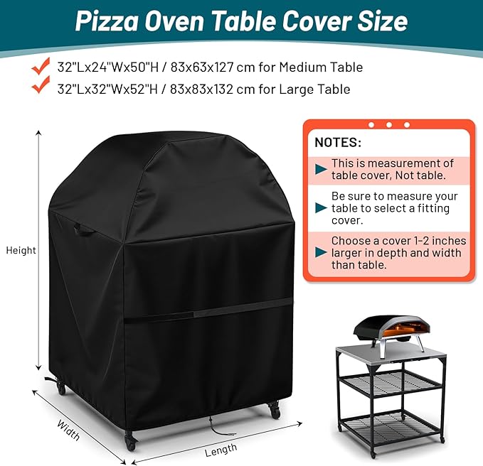 Outdoor Pizza Oven Table Cover for Ooni Oven and Medium Table, Waterproof Outdoor Grill Table Covers Pizza Oven Stand Covers (Cover Only) - 32''Lx24''Wx50''H / 83x63x127 cm, Black