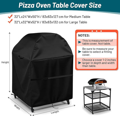 Outdoor Pizza Oven Table Cover for Ooni Oven and Medium Table, Waterproof Outdoor Grill Table Covers Pizza Oven Stand Covers (Cover Only) - 32''Lx24''Wx50''H / 83x63x127 cm, Black