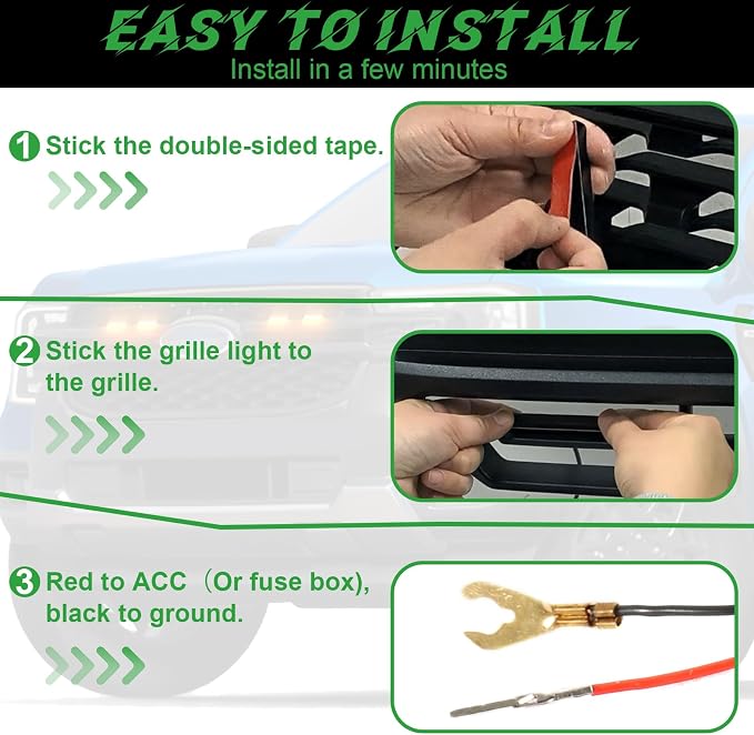 4PCS Front Grille Lights for Ford Ranger 2019-2026 Amber Light | Bright Bumper Grill Light Bar LED Running Lamps Fit for XL XLT Lariat Car Accessories