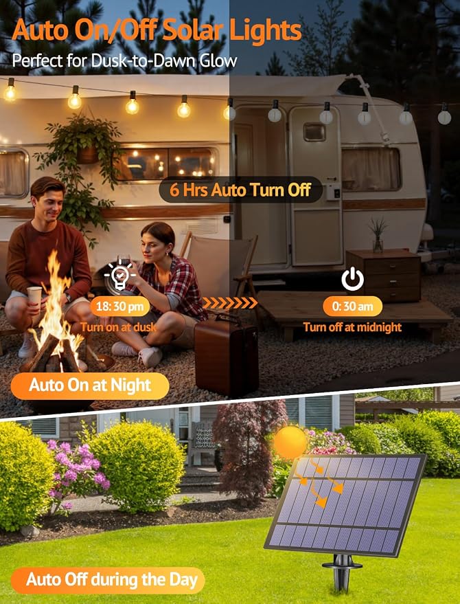 50FT(2x25FT) Solar String Lights with Remote, 20+2 G40 Bulbs, Black | Solar Powered, Dusk to Dawn, Dimmable, Timer, Memory Function, LED Globe Hanging Lights for Backyard Fence Bistro Decor