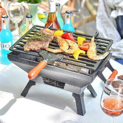 Sungmor Heavy Duty Cast Iron BBQ Grill - Indoor Outdoor Tabletop Small Charcoal Grill Stove - 31.5 x 19CM, Rectangle - Ideal Smoker Grill for Barbecues, Camping, Picnics, Parties