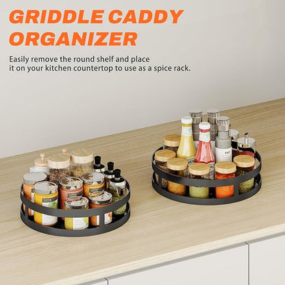 Griddle Caddy for Blackstone Griddle Accessories, BBQ Caddy with Paper Towel Holder, Rotating Condiment & Utensil Organizer, Outdoor Kitchen Accessories for Camping, RV, Patio & Tailgating