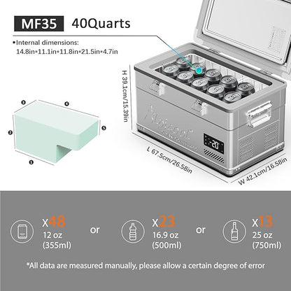 Alpicool MF35 Portable Car Refrigerator,12 Volt Car Fridge Freezer, 40 Quart (37.5 Liter) Fast Cooling 12V -4℉~68℉, 12/24V DC and 100-240V AC for Outdoor, Camping, RV, Truck