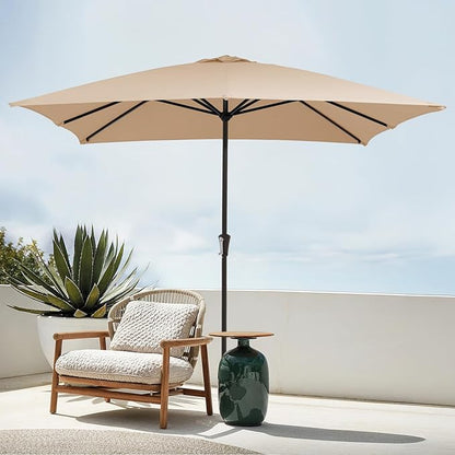 JEAREY 8x10 ft Rectangular Patio Umbrellas Outdoor Table Market Umbrella w/Crank, 8 Sturdy Ribs, UV Protection Windproof Sunproof for Garden, Deck, Backyard, Pool(Beige)