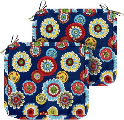 Magpie Fabrics Indoor Outdoor Cushion Cover Replacement 2 Pack, NO Insert! Water Repellent Slipcover with Ties Decor for Patio Garden Chair Sofa Bench Wicker(Floral Navy, 24x24x4 Inch)