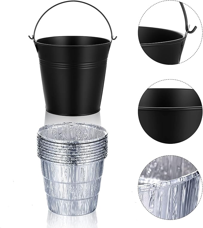 Patelai Drip Grease Bucket Can with 12 Pieces Disposable Foil Pads Grills Bucket Pads Wood Pellet Grills Replacement for Camp Wood Pellet Grill BBQ Accessories (Black)