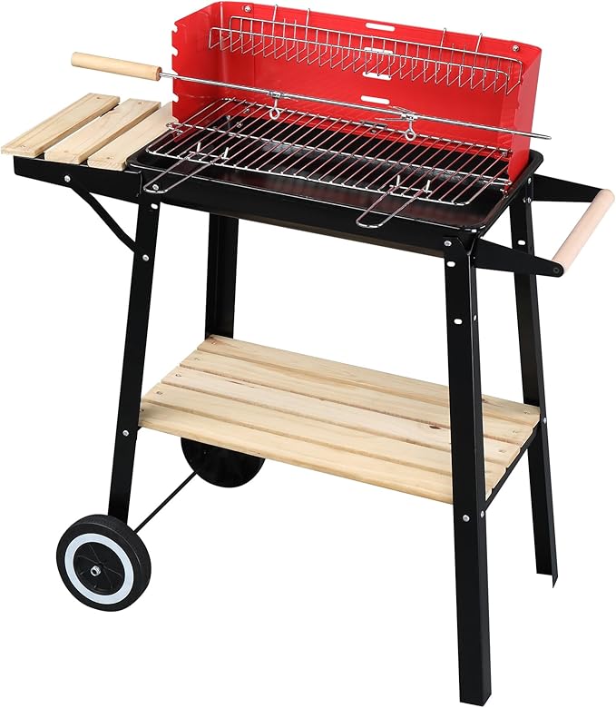Portable Charcoal Grill with Side Table,Outdoor Barbecue Grill with Charcoal Tray & Wheels,Stainless Steel Charcoal Stove for Outdoor Backyard,Camping,Picnics,Patio and Parties