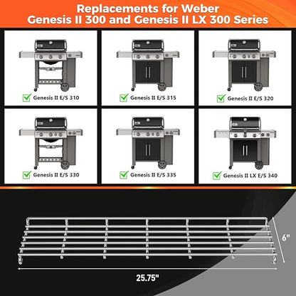 QuliMetal Stainless Steel Grill Warming Rack for Weber Genesis II 300 Series Gas Grills, Genesis II E-310, II E-315, II E-330, II E-335, II S-310, II S-335 Series, Replacement Parts for Weber 66044