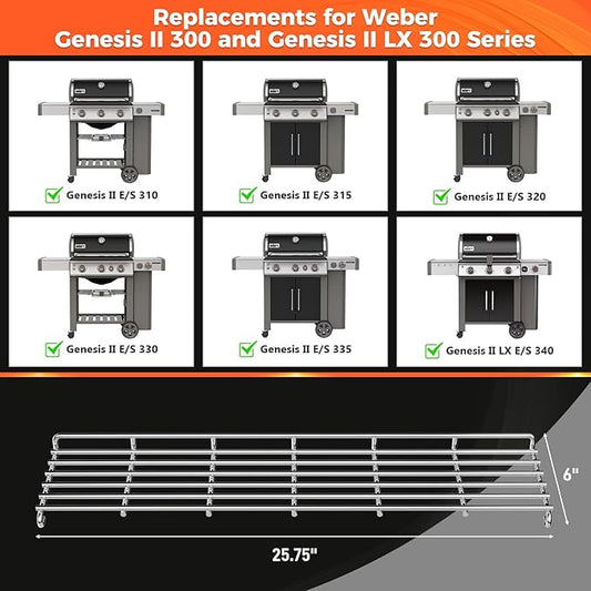 QuliMetal Stainless Steel Grill Warming Rack for Weber Genesis II 300 Series Gas Grills, Genesis II E-310, II E-315, II E-330, II E-335, II S-310, II S-335 Series, Replacement Parts for Weber 66044