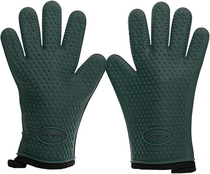 Kitchen perfection XL Silicone Smoker Oven Gloves-Extreme Heat Resistant BBQ Gloves-Handle Hot Food Right on Your Grill Fryer&Pit|Waterproof Grilling Cooking Baking Mitts|Superior Value Set+3 Bonuses