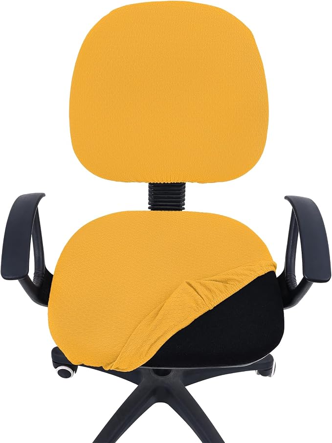 Smiry Office Computer Chair Covers for Desk Rotating Chair Protector | Stretch Jacquard Removable Washable Universal Slipcovers, Seat + Backrest Cover, Mustard Yellow