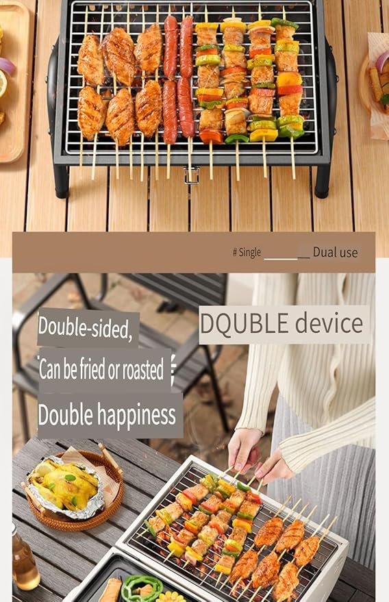 Portable Charcoal BBQ Grill, 16.7x11.4x11.6 inches, Foldable Steel Construction with Ash Pan, Smokeless Design for Camping and Outdoor Cooking (Circular oven [White with baking tray])