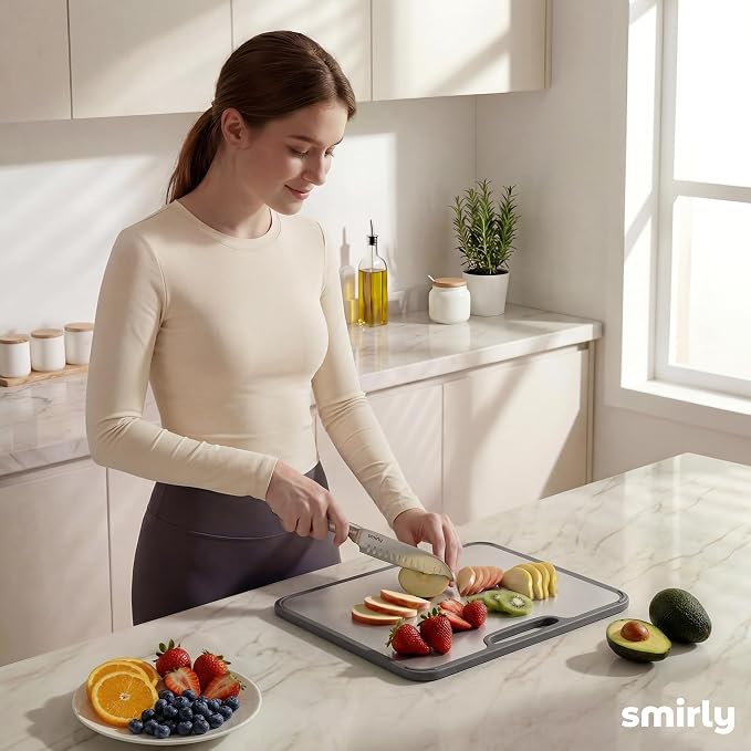 SMIRLY Titanium Cutting Board for Kitchen, with Holder, 3 Pack, Silver | Food-grade Titanium Surface with a Non-porous, Double-sided Design for Easy Cleaning and Hygienic Food Prep
