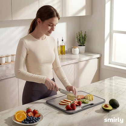 SMIRLY Titanium Cutting Board for Kitchen, with Holder, 3 Pack, Silver | Food-grade Titanium Surface with a Non-porous, Double-sided Design for Easy Cleaning and Hygienic Food Prep