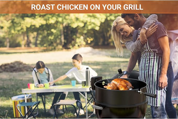 onlyfire Rotisserie Ring Kit for Weber 18" Kettle Charcoal Grills | Chrome Plated Steel Material, Turns Your Kettle Into A Chicken Roaster