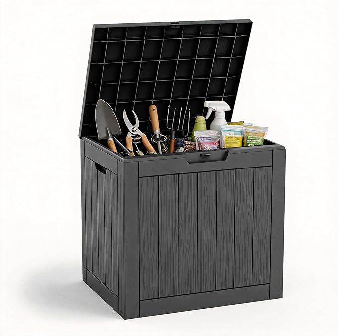 ROJIK 35 Gallon Deck Box Outdoor, Waterproof Outdoor Storage Boxes with Lids, Outside Resin Lockable Storage Box for Patio Cushions, Garden Tools(Grey)